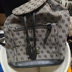 Dooney and Burke Monogrammed Black and Gray Backpack